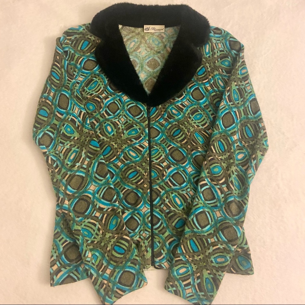 Vintage 90s Blumarine fur collar cardigan
